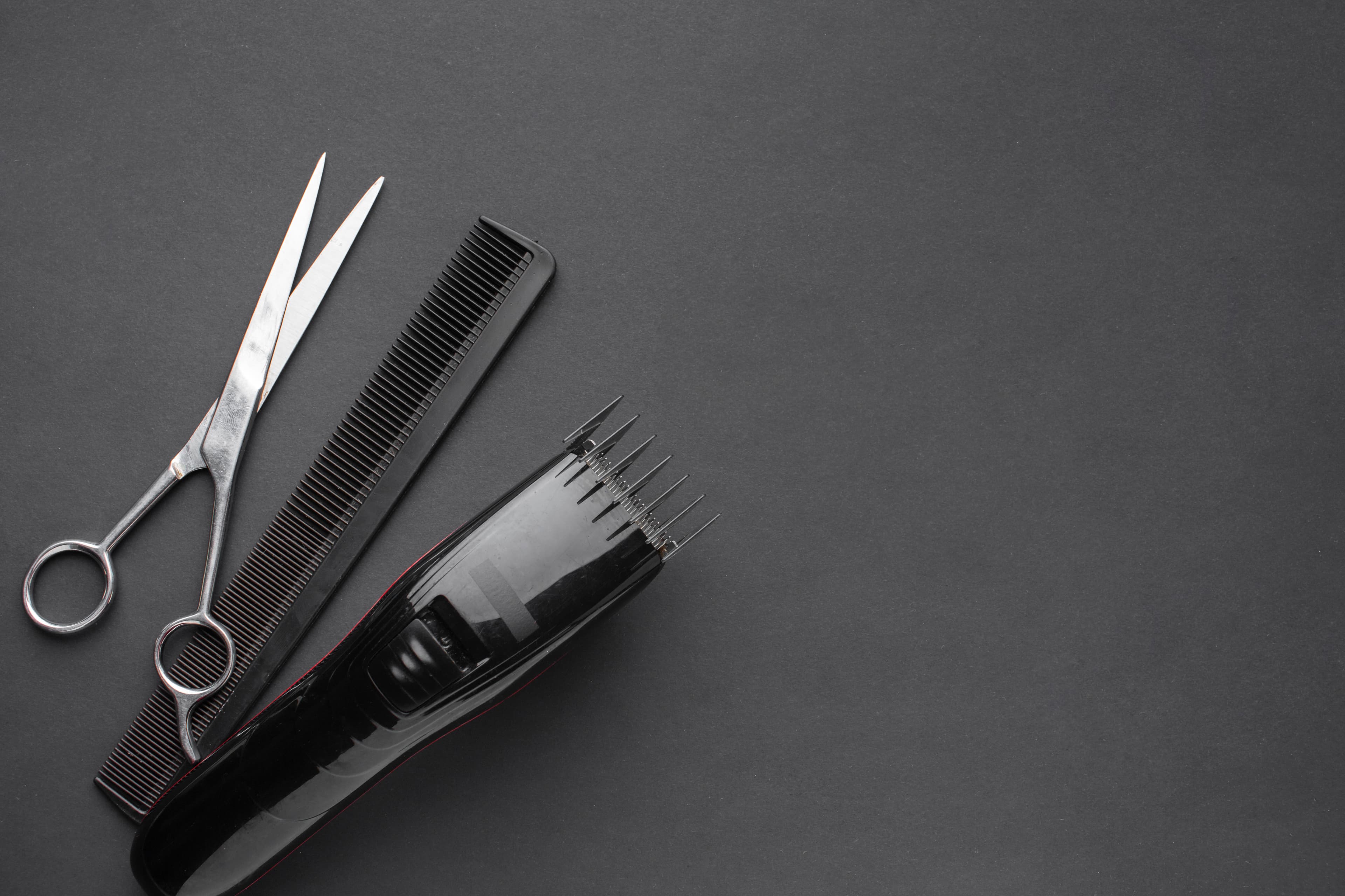 Barber scissors, comb, and clippers